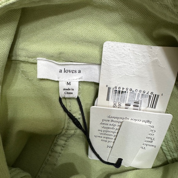 NWT - A Loves A - Denim Neck Tie 3/4 Puffed Sleeve Pleated Shoulder Top - Green - Picture 6 of 7